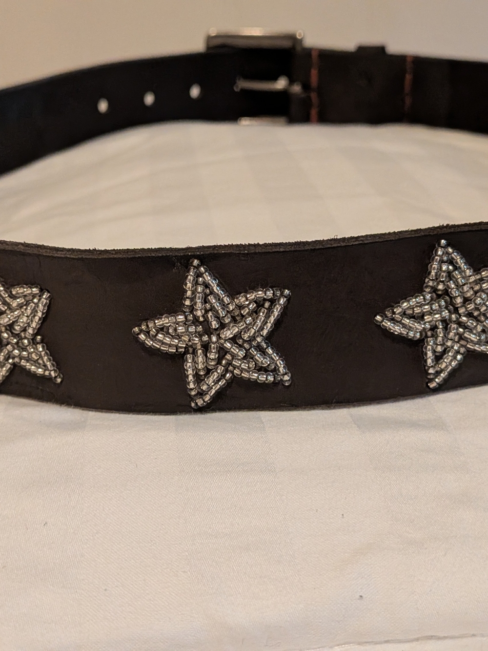 Global Girls-Dark Brown Leather Star-Studded Beaded Belt